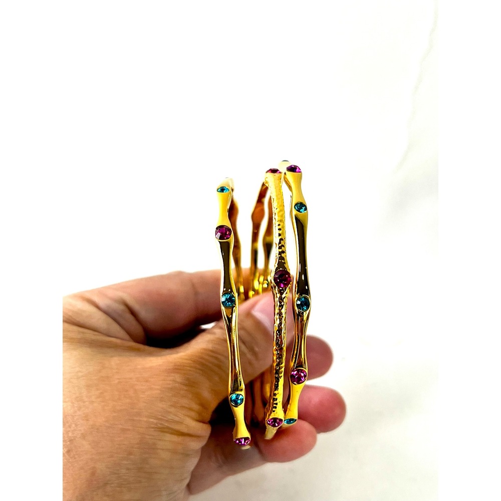 Joan Rivers Rhinestone Bangle Bracelet Set 3 Piece Multi Color Stackable Jewelry - Picture 7 of 11